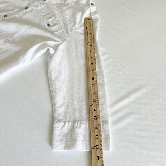Chico’s White Button Front Shirt Size 2 Roll Tab Sleeves Utility Top - Picture 8 of 10